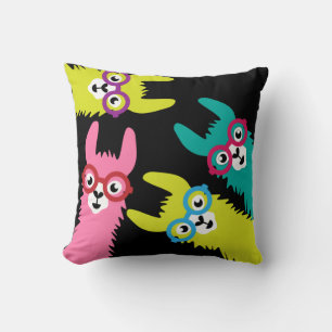 Drama Llama Colorful Camelid Throw Pillow