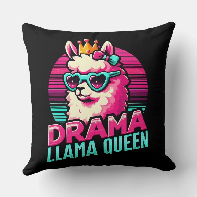Drama Llama Queen for Llama Lovers for Women Girls Throw Pillow (Back)