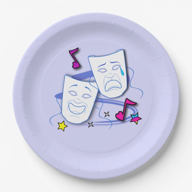 Drama Masks: Comedy and Tragedy Paper Plates (Front)