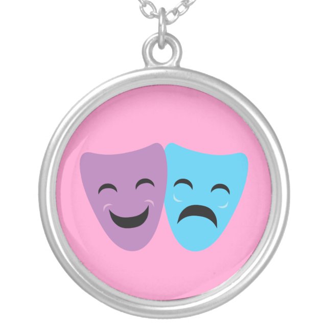 Drama Masks Silver Plated Necklace (Front)