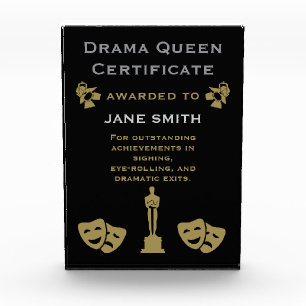 Drama Queen Certificate Acrylic Award