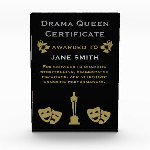 Drama Queen Certificate Acrylic Award