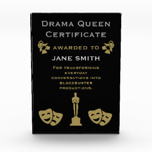 Drama Queen Certificate Acrylic Award