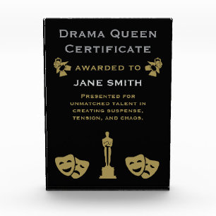Drama Queen Certificate Acrylic Award