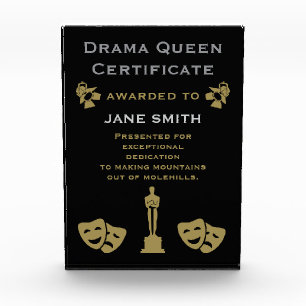 Drama Queen Certificate Acrylic Award
