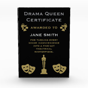 Drama Queen Certificate Acrylic Award
