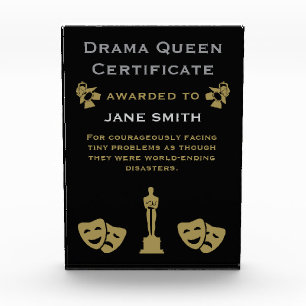 Drama Queen Certificate Acrylic Award