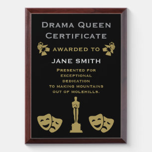 Drama Queen Certificate Award Plaque