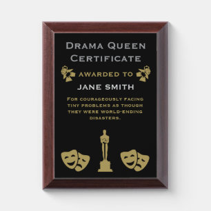 Drama Queen Certificate Award Plaque