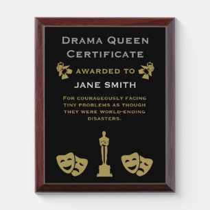 Drama Queen Certificate Award Plaque
