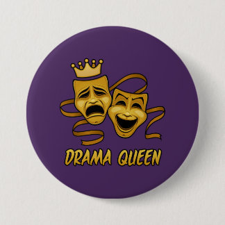 Drama Queen Comedy And Tragedy Gold Theater Mask Button