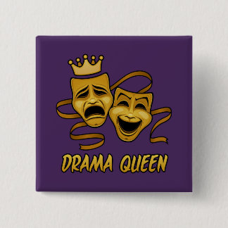 Drama Queen Comedy And Tragedy Gold Theater Mask Button