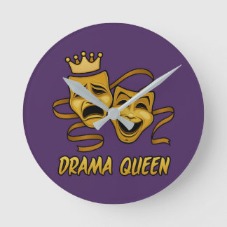 Drama Queen Comedy And Tragedy Gold Theater Mask Round Clock