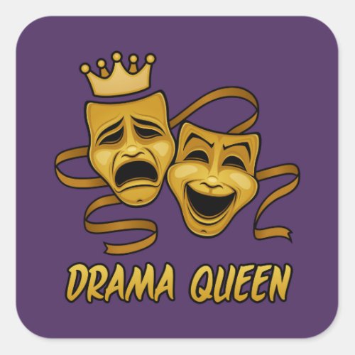 Drama Queen Comedy And Tragedy Gold Theater Mask Square Sticker