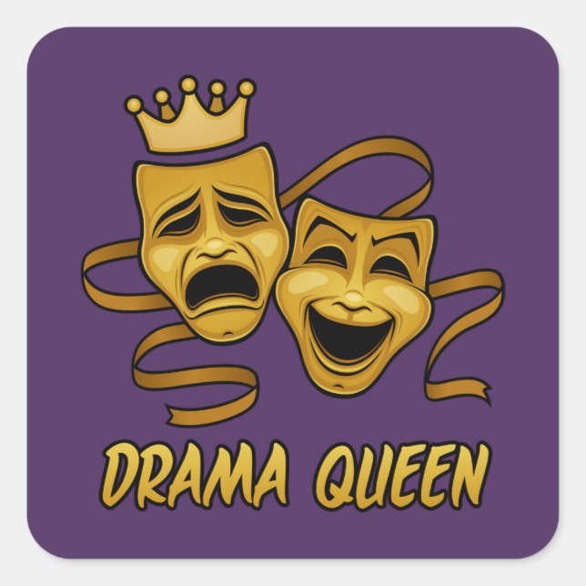 Drama Queen Comedy And Tragedy Gold Theater Mask Square Sticker (Front)
