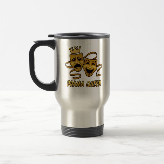 Drama Queen Comedy And Tragedy Gold Theater Mask Travel Mug (Left)