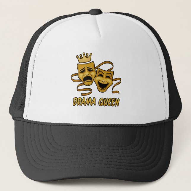 Drama Queen Comedy And Tragedy Gold Theater Mask Trucker Hat (Front)