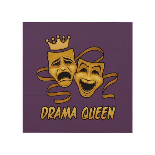 Drama Queen Comedy And Tragedy Gold Theater Mask Wood Wall Art