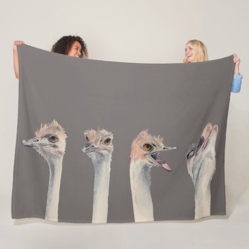 Drama Queen Funny Ostriches Painting Fleece Blanket