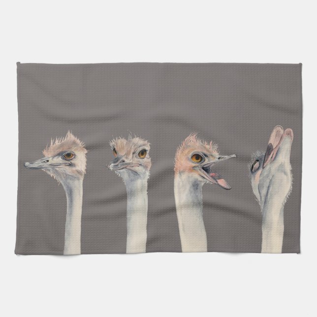 "Drama Queen" Funny Ostriches Painting Kitchen Towel (Horizontal)