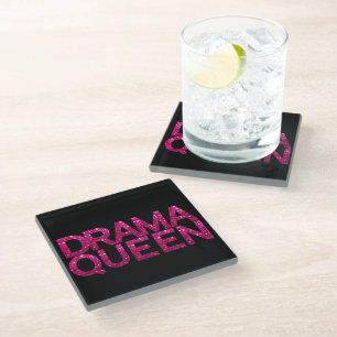 Drama Queen Hot Pink Glitter   Glass Coaster