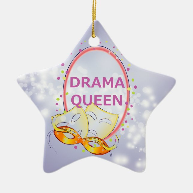 Drama Queen Stars Theater Masks Ceramic Ornament (Front)