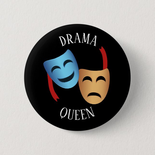 'Drama Queen' Theater Masks Emoji Theater Lover's Button (Front)