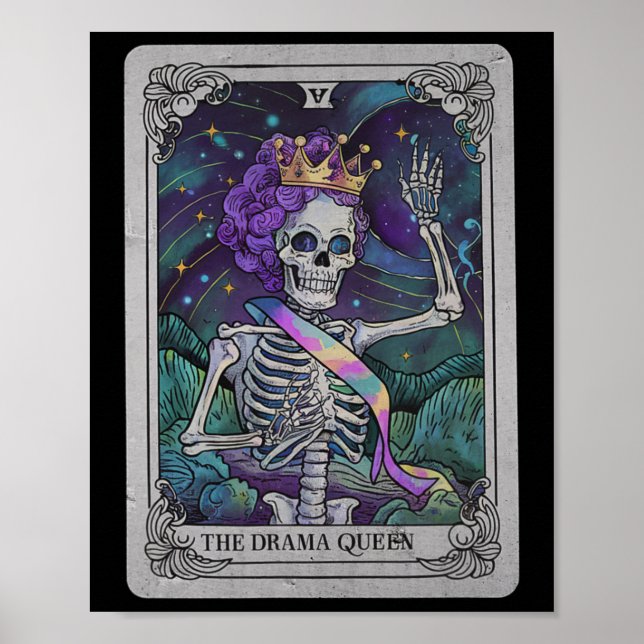 Drama Skeleton Queen Tarot Card Gothic Witchy Hall Poster (Front)