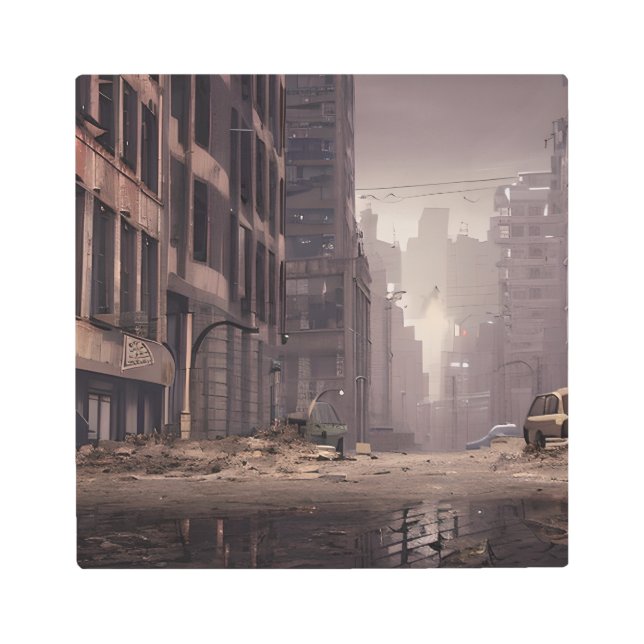 Dramatic Abandoned Town Apocalyptical  Metal Print (Front)