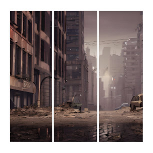 Dramatic Abandoned Town Post Apocalypse Triptych