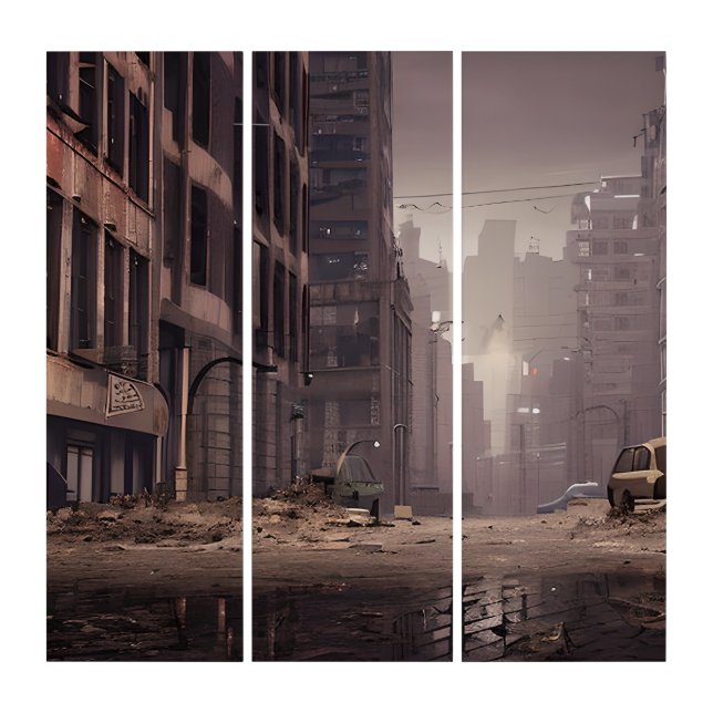 Dramatic Abandoned Town Post Apocalypse Triptych (Front)