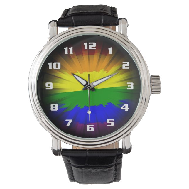 Dramatic and Beautiful Sunburst Rainbow Flag Watch (Front)