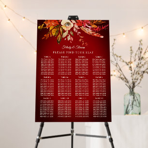 Dramatic Autumn Floral Wedding Seating Chart Foam Board