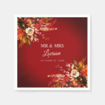 Dramatic Autumn Red Floral Mr &amp; Mrs Wedding Napkins