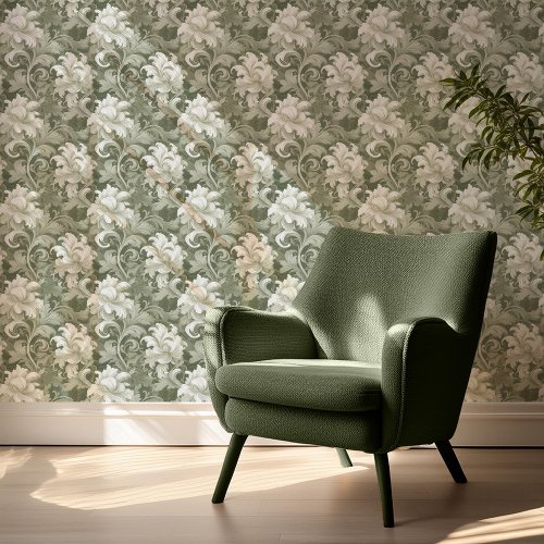 Dramatic Baroque Floral Sage Green V2 ID1050 Wallpaper