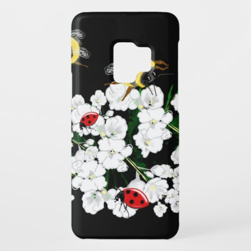 Dramatic Bees ladybugs and white flowers on black Case_Mate Samsung Galaxy S9 Case