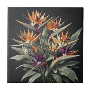 Dramatic Bird of Paradise Tropical Bouquet Ceramic Tile