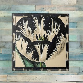 Dramatic Black and Cream Vintage Tulip with Border