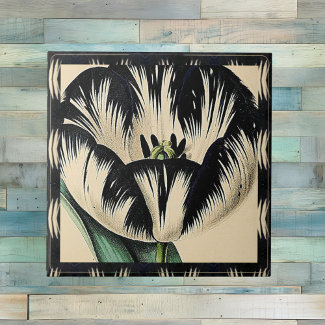 Dramatic Black and Cream Vintage Tulip with Border