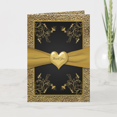 Dramatic Black and Gold Heart Thank You Card