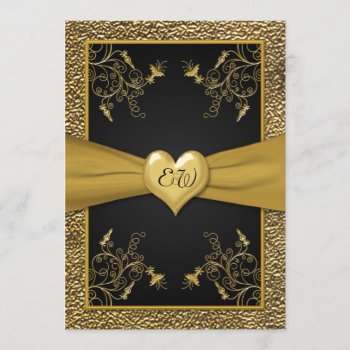 Dramatic Black And Gold Heart Wedding Invitation by NiteOwlStudio at Zazzle