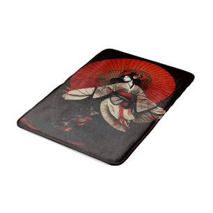 Dramatic Black and Red Kabuki Theater  Bath Mat