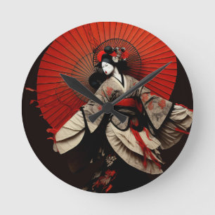 Dramatic Black and Red Kabuki Theater Round Clock
