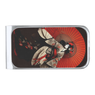 Dramatic Black and Red Kabuki Theater Silver Finish Money Clip