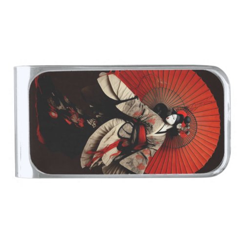Dramatic Black and Red Kabuki Theater  Silver Finish Money Clip