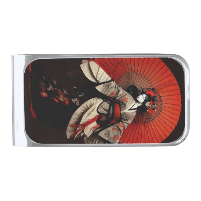 Dramatic Black and Red Kabuki Theater  Silver Finish Money Clip (Front)
