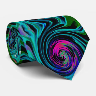 Dramatic Black and Turquoise Abstract Retro Twirl Neck Tie
