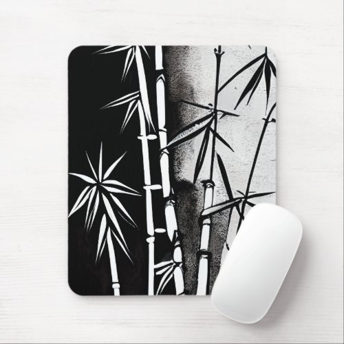 Dramatic Black and White Modern Bamboo Mouse Pad
