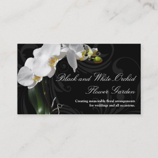 Customizable Dramatic Black and White Orchid Flower with Swirl Business Card Templates