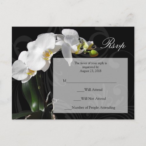 Dramatic Black and White Orchid RSVP Postcard